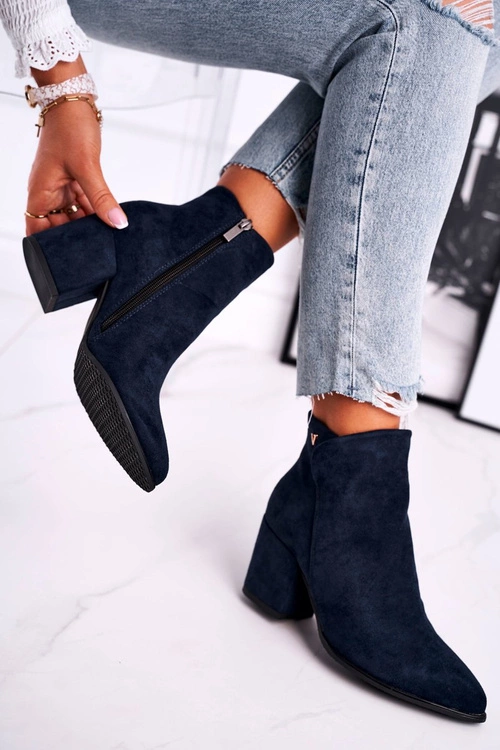 Botki Damskie Ciepłe Eko Zamsz Granatowe So Good