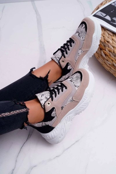Sportowe Damskie Buty Gruba Podeszwa Beżowe Snake Miltru