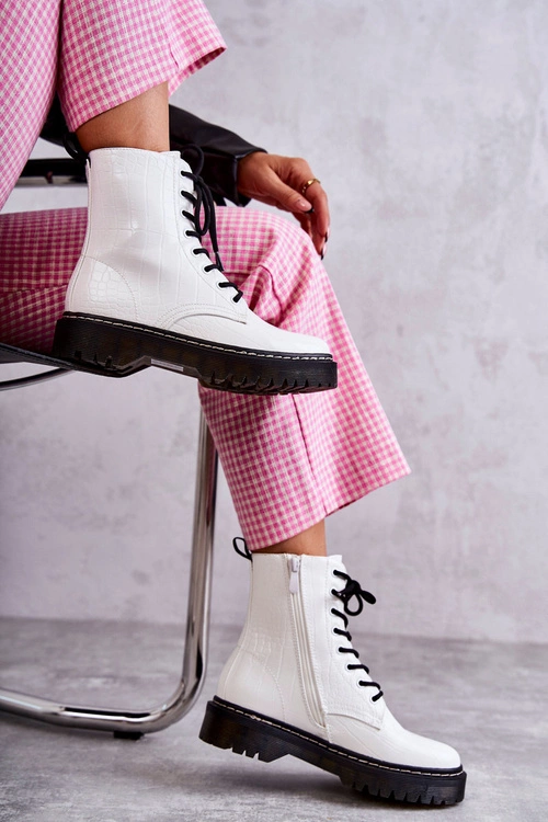 Damskie Ocieplane Botki Wężowe Białe Salma