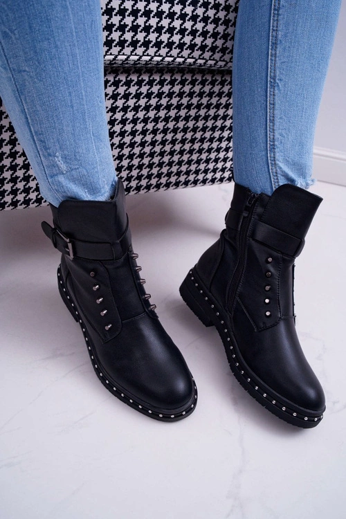 Damskie Botki Ocieplane Futerkiem Czarne Piano