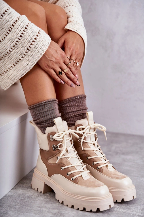 Ocieplane Botki Trapery Beżowo-Brązowe Settimo