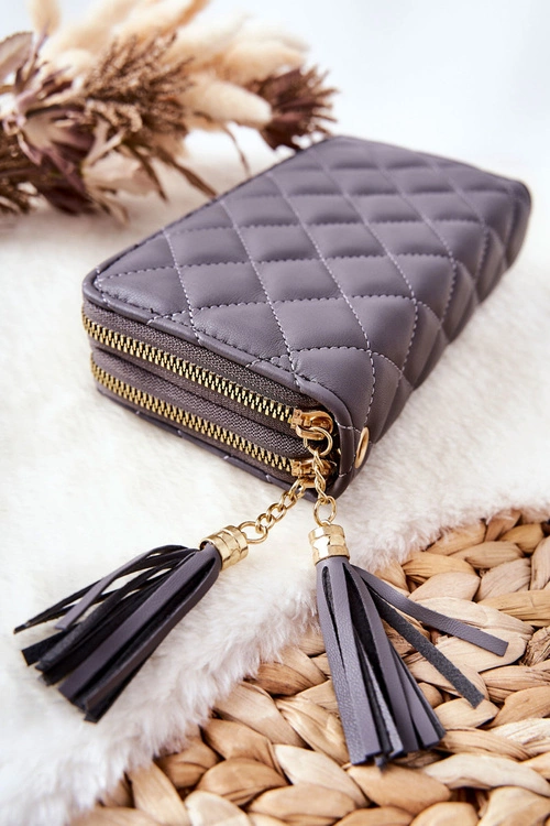 Duży Pikowany Portfel Na Suwaki Szary