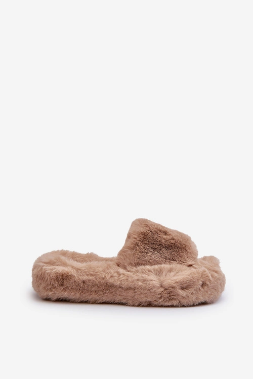 Damskie Futrzane Kapcie Beżowe Stepia