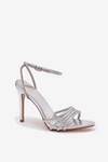 Sandały Na Szpilce Z Kryształkami Srebrne Rosavie
