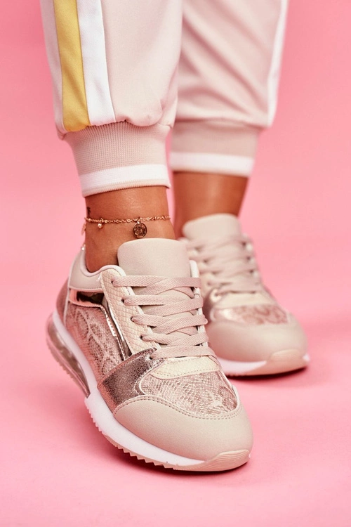 Sportowe Damskie Buty Sneakersy Beżowe Helly