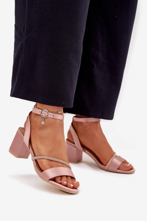 Sandały Damskie Na Słupku Z Cyrkoniami Vinceza 20268 Beżowe