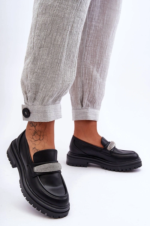 Masywne Skórzane Mokasyny Z Ozdobą Czarne Aricka