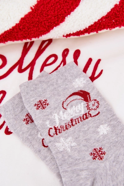 Skarpetki Damskie Świąteczne Śnieżynki Z Napisem Jasnoszare