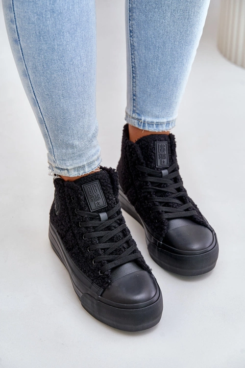 Ocieplane Trampki Damskie Z Futerkiem Typu Baranek Big Star OO274A443 Czarne