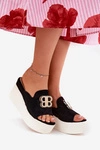 Klapki Na Platformie I Koturnie Z Ozdobą Czarne Tanonea