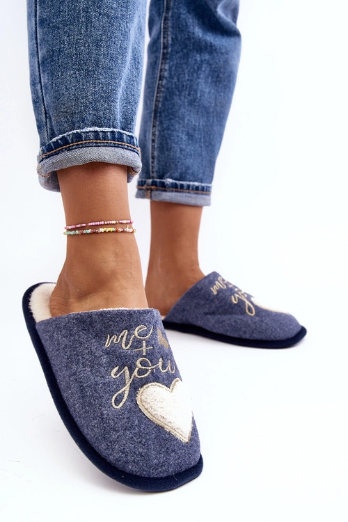 Damskie Klasyczne Kapcie Wsuwane Ocieplane Niebieskie Mabira