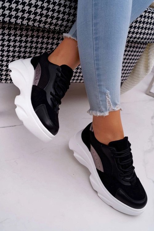 Sportowe Damskie Buty Gruba Podeszwa Czarne Cardamon