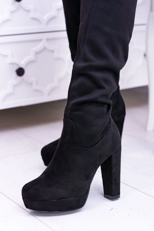 Czarne Damskie Kozaki Zamszowe Na Platformie Sergio Leone KZ296