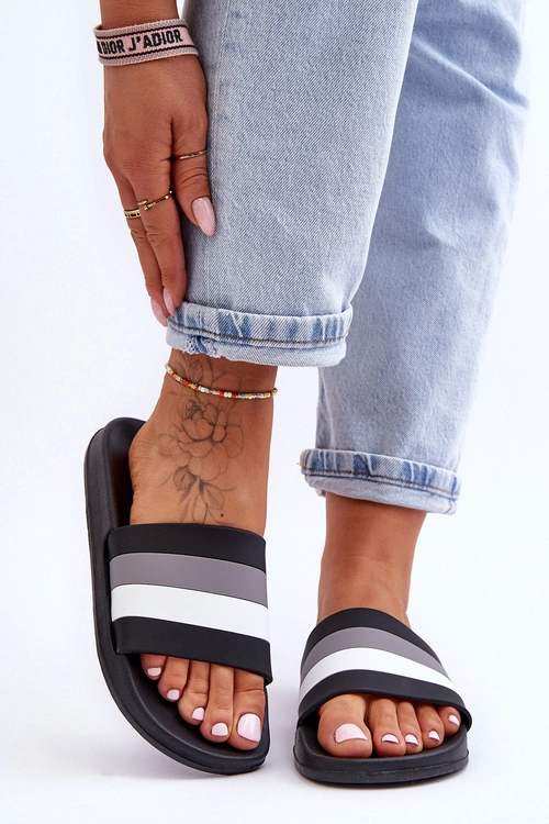 Damskie Klapki W Paski Czarne Vision