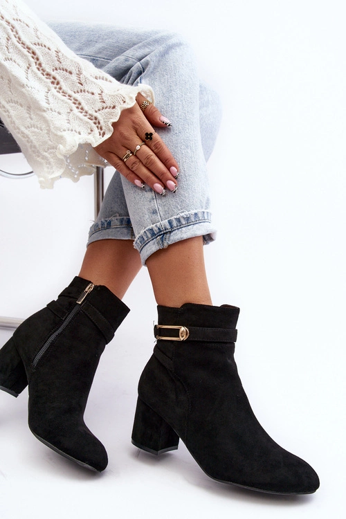 Damskie Botki Na Niskim Słupku Czarne Verice