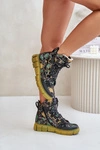Skórzane Płaskie Sznurowane Botki Maciejka 06158-07 Żółto-Czarne