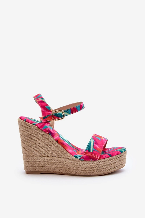 Wzorzyste Sandały Na Koturnie Z Plecionki Fuksja Anihazra