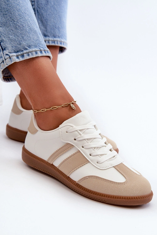 Damskie Niskie Eko Skórzane Sneakersy Beżowe Dorvalia