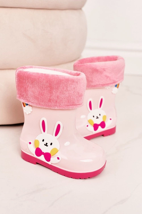 Dziecięce Ocieplane Kalosze Z Króliczkiem Różowe