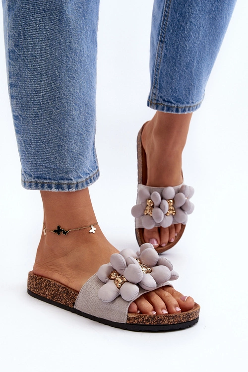 Klapki Damskie Z Ozdobami Szare Bunlia