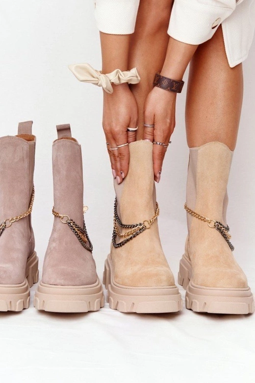 Zamszowe Sztyblety Workery Lewski Shoes 2998-0 Beżowe