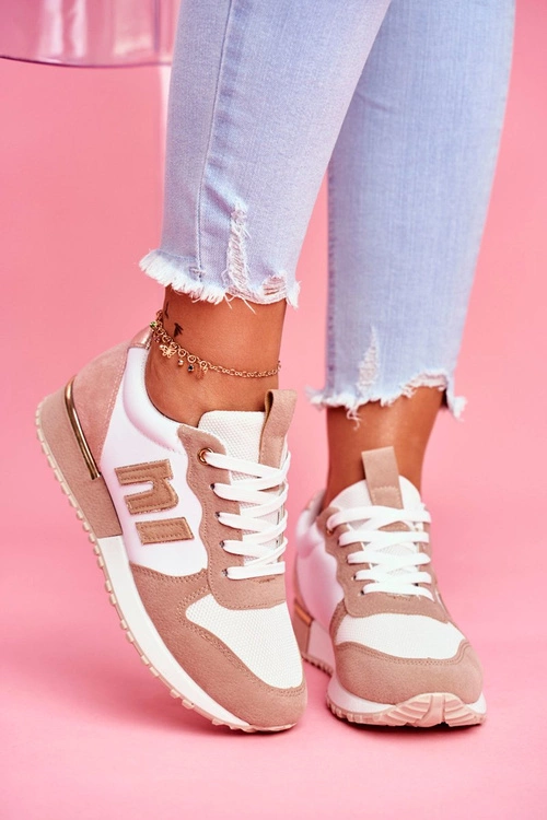 Damskie Sportowe Buty Sneakersy Beżowo-Różowe Maddie