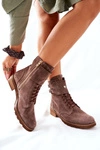 Damskie Skórzane Welurowe Botki Nicole 2682 Brązowe