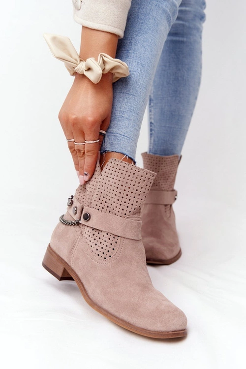 Ażurowe Wiosenne Botki Lewski Shoes 2905-0 Beżowe