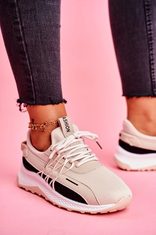 Sportowe Damskie Buty Sneakersy Beżowe Pamela