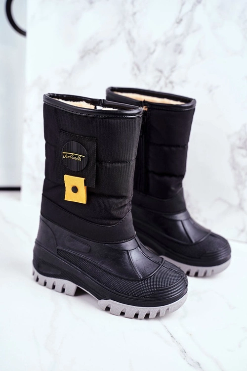 Dziecięce Śniegowce Ocieplone Futerkiem Czarne Rubbi