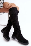 Zdobione Kozaki Damskie Za Kolano Na Płaskim Obcasie Czarne Cintya