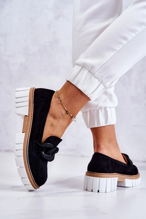 Zamszowe Półbuty Loafery Z Ozdobą Czarne Talisa