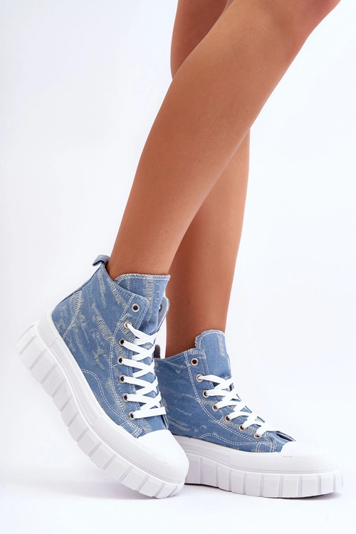 Damskie Wysokie Materiałowe Trampki Niebieskie Degas