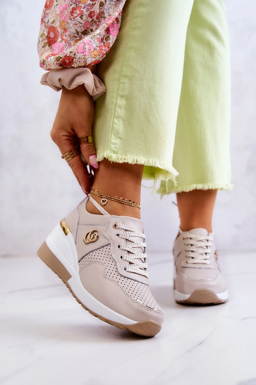Damskie Skórzane Buty Sportowe Sneakersy Beżowe Loissa