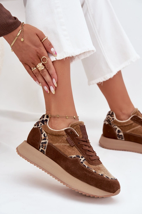 Zamszowe Sneakersy Damskie Big Star OO274A313 HI-POLY SYSTEM Brązowe Panterka