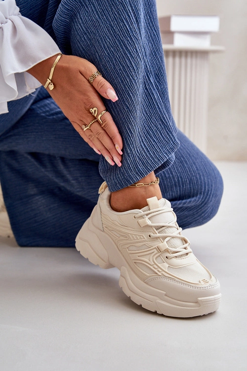 Buty Sportowe Sneakersy Damskie Na Masywnej Podeszwie Jasnobeżowe Lerista