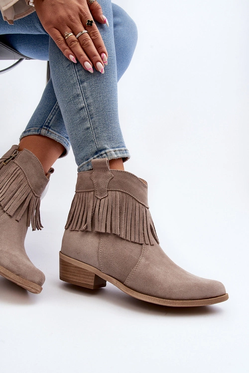 Zazoo 3430 Zamszowe Botki Damskie Z Frędzlami Cappucino