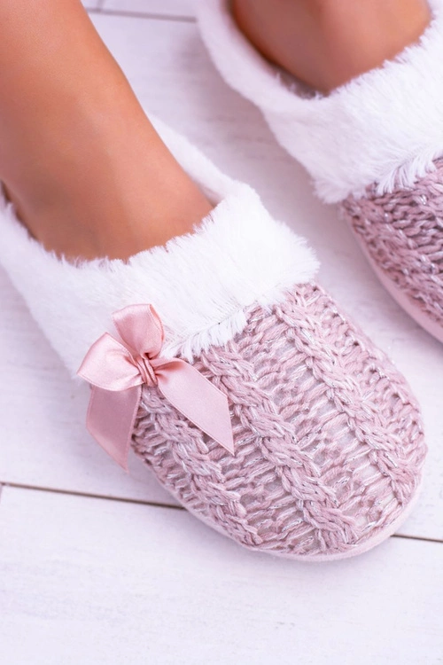 Różowe Damskie Papcie Domowe Klapki Z Futerkiem Dezi
