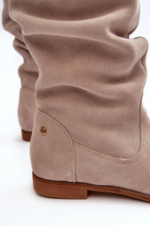 Damskie Zamszowe Kozaki Do Kolan Maciejka 05790-22 Jasnobeżowe