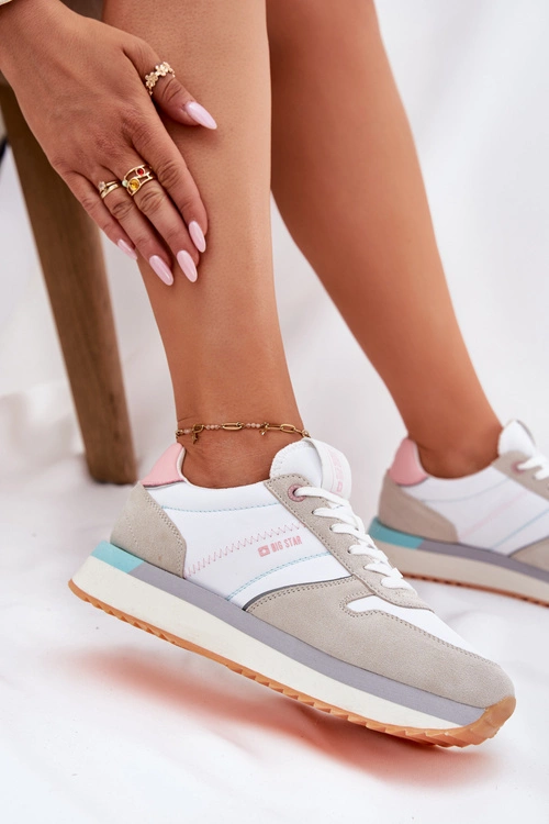 Zamszowe Sneakersy Damskie Big Star RR274A047 HI-POLY SYSTEM Beżowo-Białe