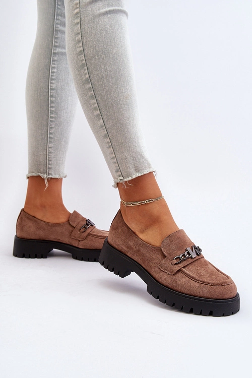 Zamszowe Mokasyny Damskie Z Ozdobą Brązowe Loraleima