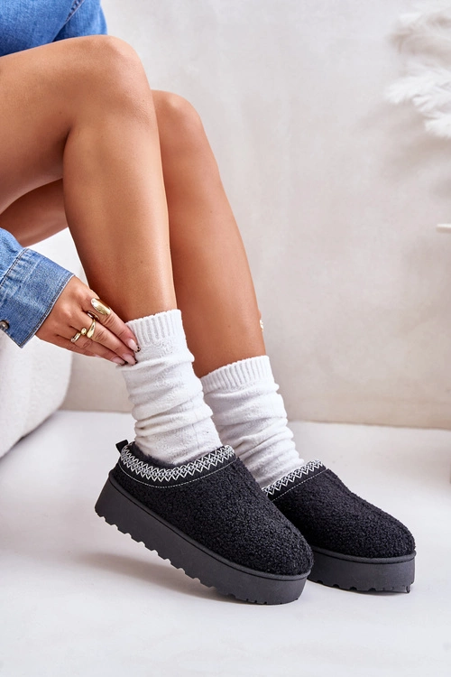 Śniegowce Damskie Na Platformie Z Haftem Czarne Tirissa