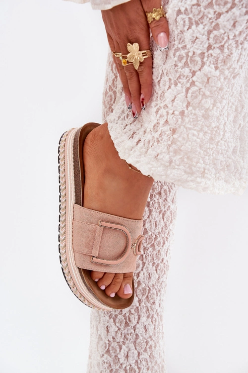 Klapki Damskie Na Platformie Z Ozdobą Różowe Daphira