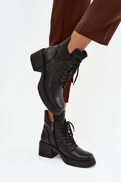 Botki Damskie Skórzane Na Klocku Ocieplane Vinceza 39950 Czarne