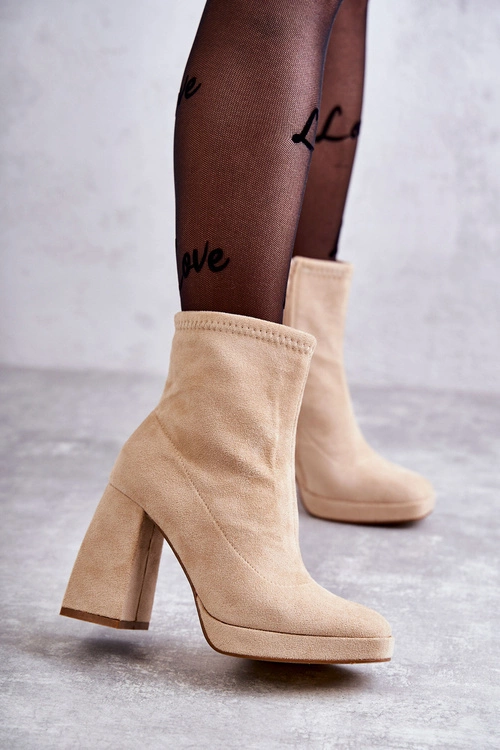 Damskie Zamszowe Botki Na Obcasie Jasnobeżowe Ramira