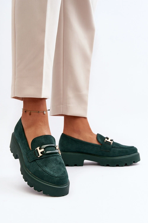 Mokasyny Damskie Z Ozdobą Ciemnozielone Omavia