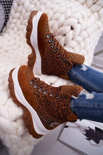 Obuwie Trekkingowe Trapery Damskie Leopard Greem