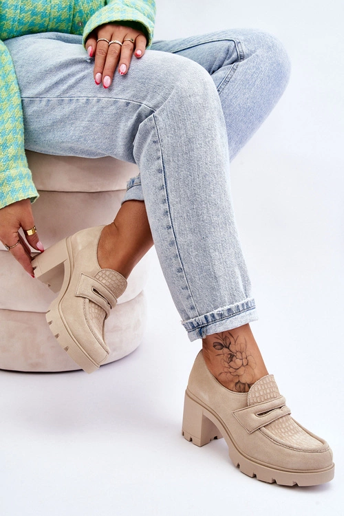 Zamszowe Półbuty Na Słupku I Platformie Jasnobeżowe Lemar Arabell