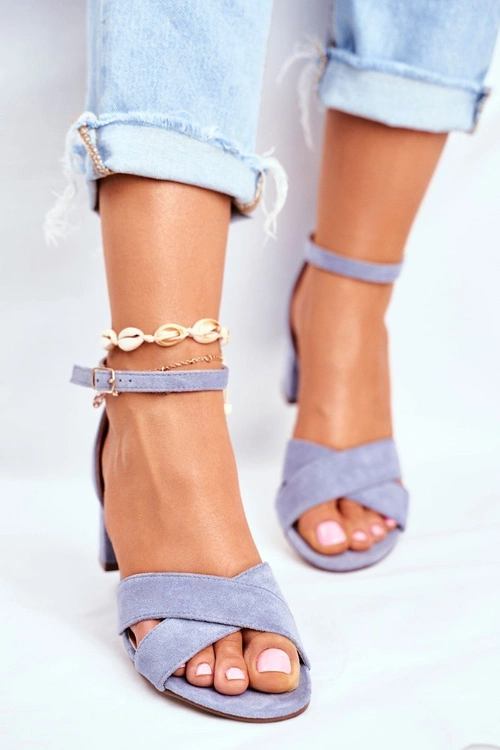 Zamszowe Sandałki na Słupku Niebieskie Nela