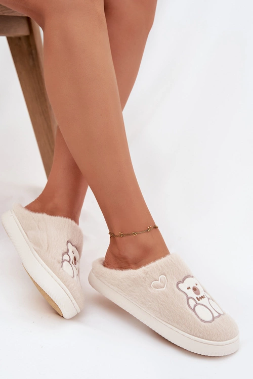 Futrzane Kapcie Z Misiem Beżowe Noralie